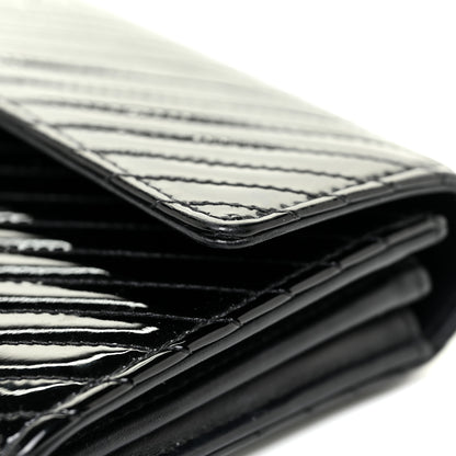 Chanel Patent Chevron Quilted Large Gusset Flap Wallet Black 19 of 21
