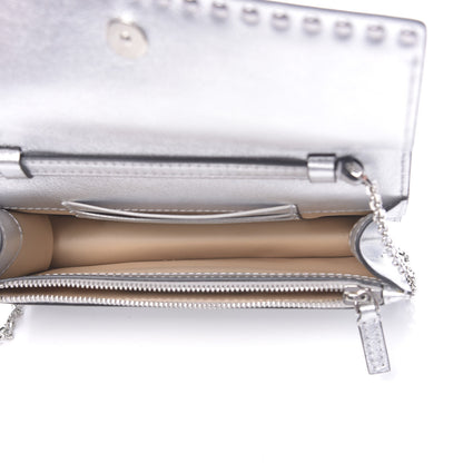 Valentino Garavani Metallic Calfskin Rockstud No Limit Wallet On Chain Silver 5 of 10