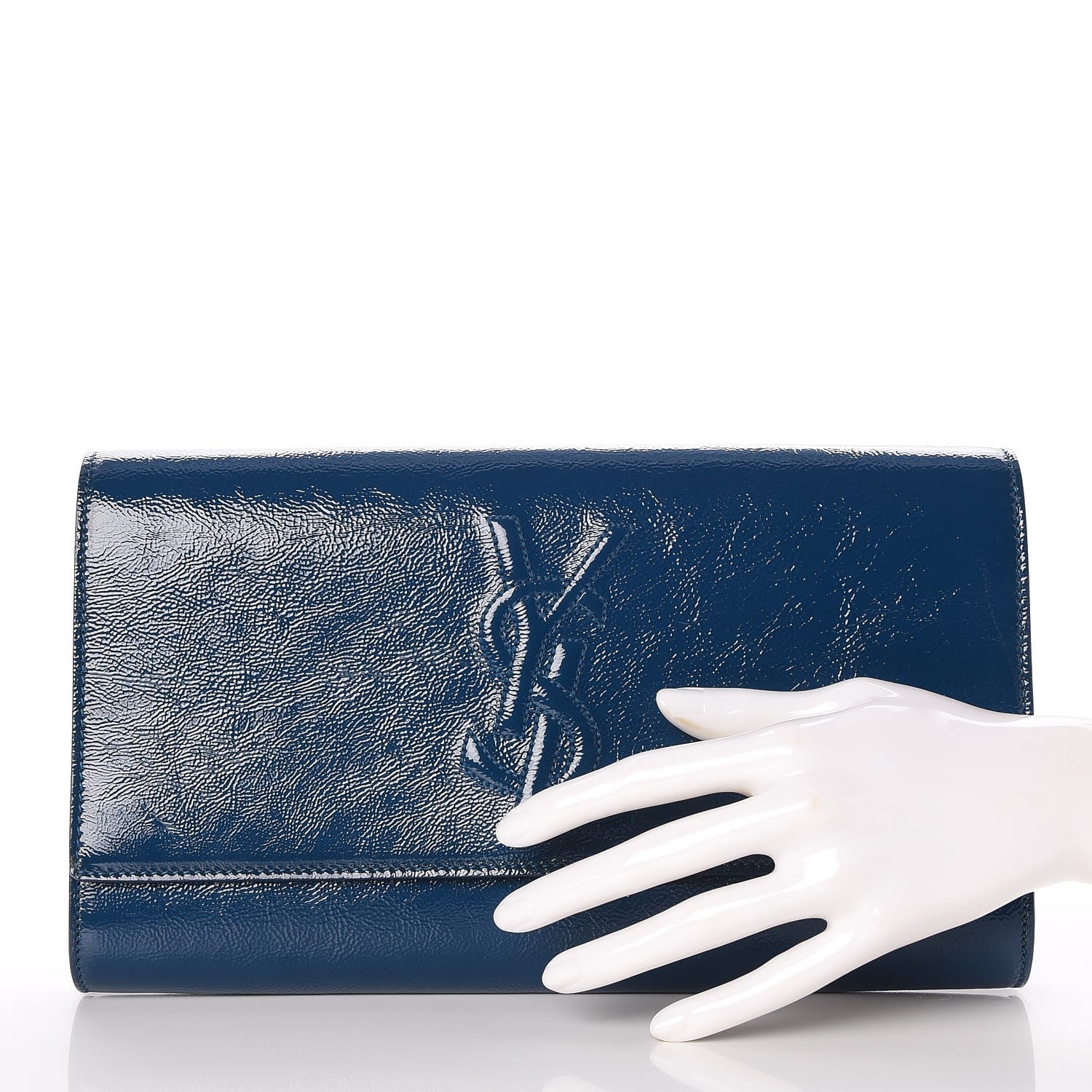 Saint Laurent Textured Patent Large Belle de Jour Clutch Blue 2 of 7