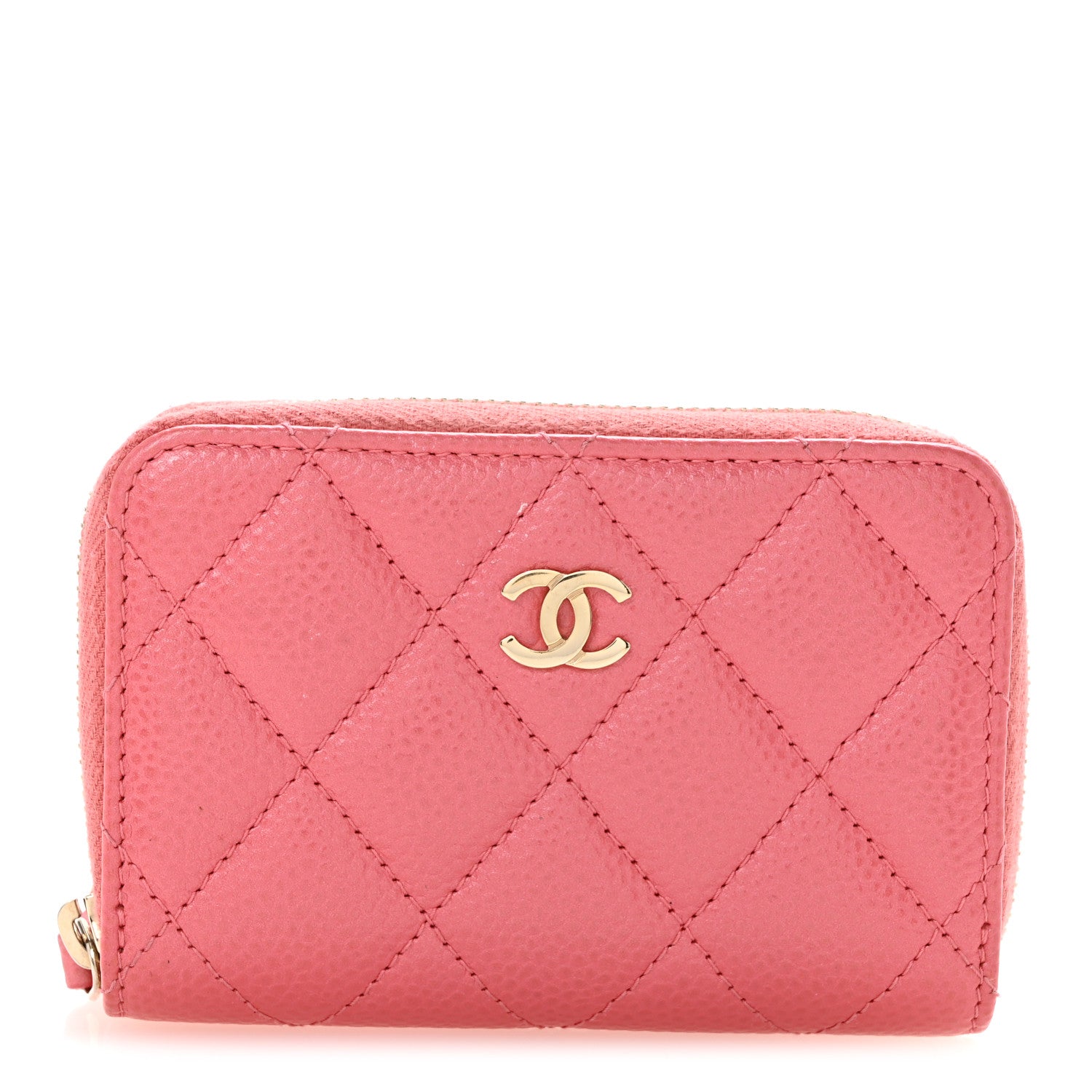 Chanel Metallic Caviar Quilted Zip Coin Purse Pink 1 of 10