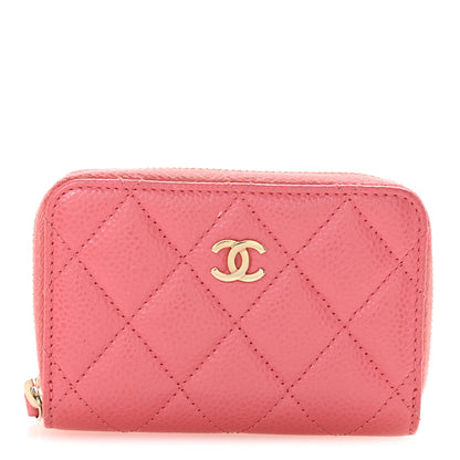 Chanel Metallic Caviar Quilted Zip Coin Purse Pink 1 of 10