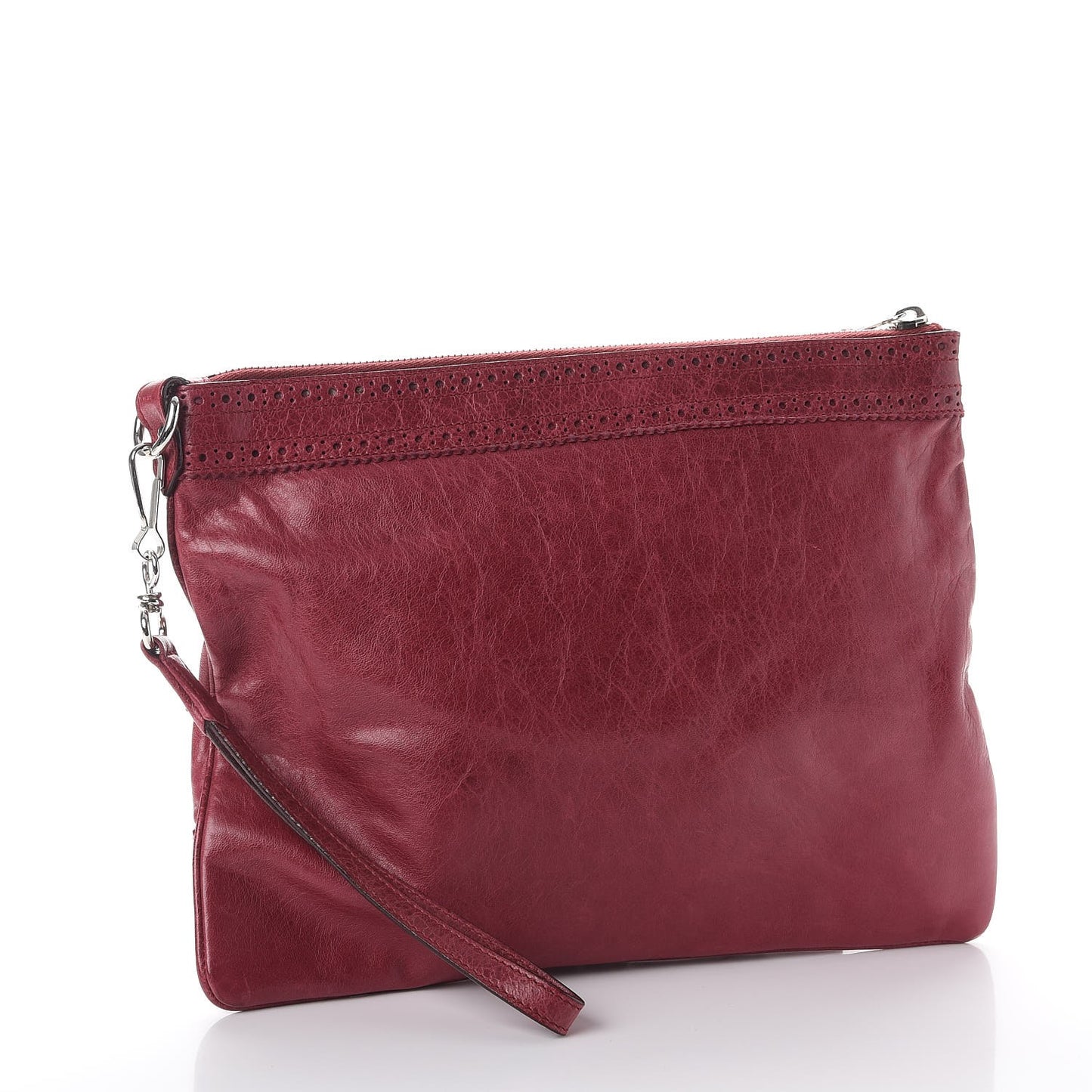Agneau Giant Brogues Hardware Flat Handle Clutch Pourpre
