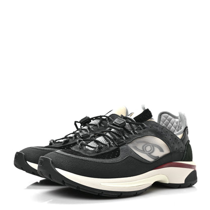 Chanel Fabric Suede Calfskin Mesh Womens CC Sneakers 41 Black Grey White 3 of 9