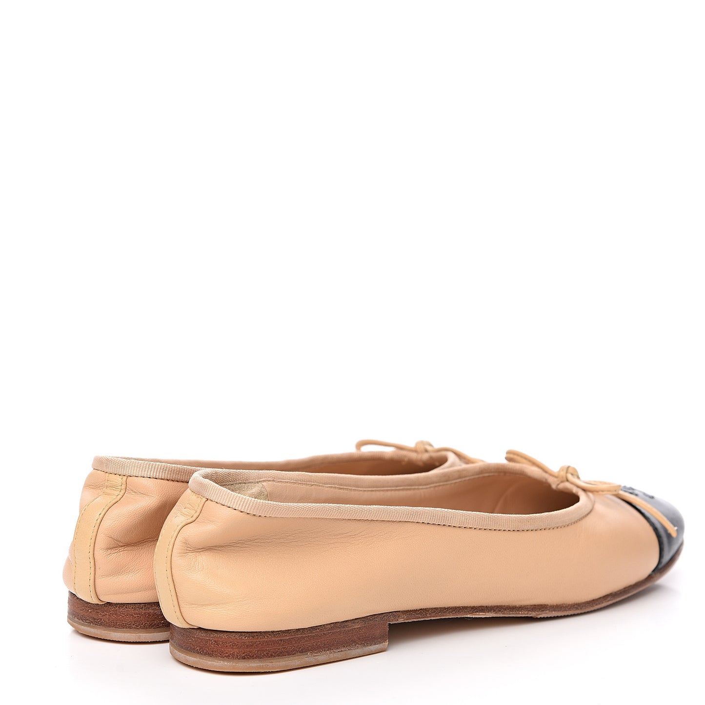 Lambskin Cap Toe Ballerina Flats 39 Beige Black