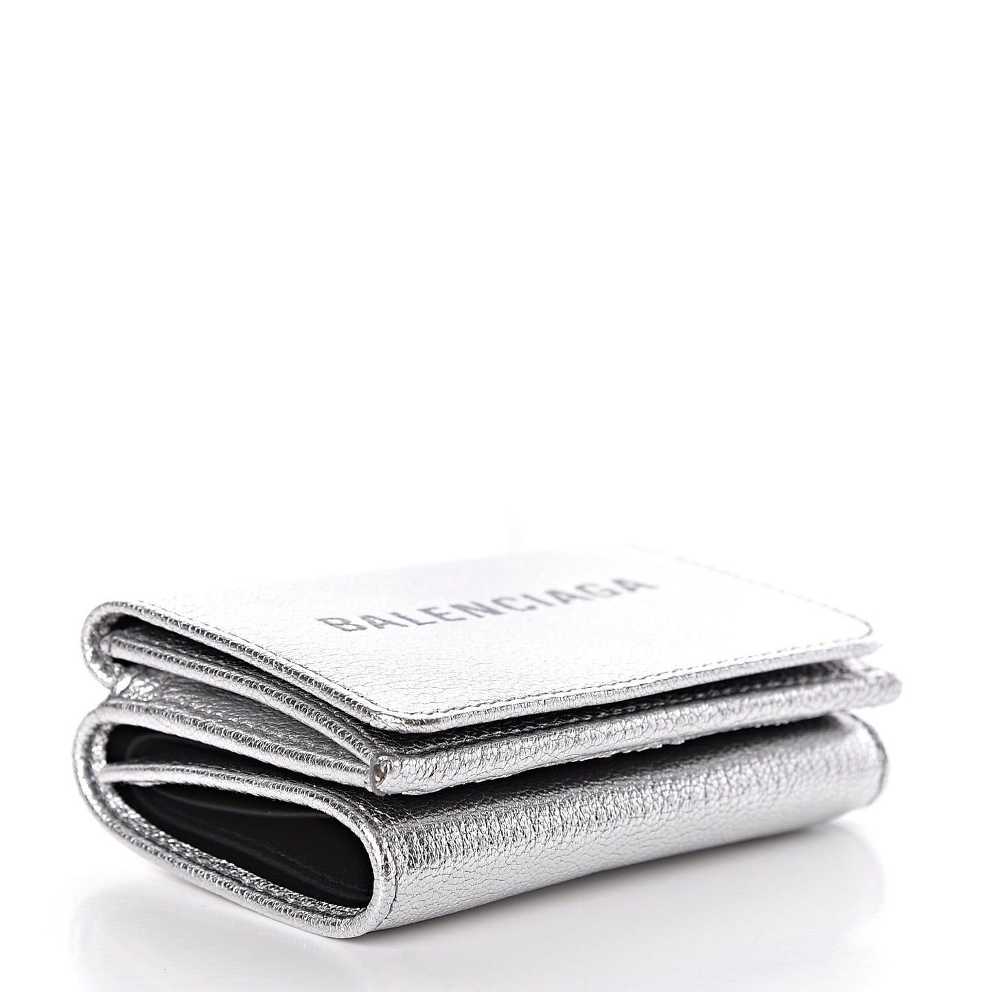 Metallic Goatskin Logo Mini Everyday Wallet Argent Black