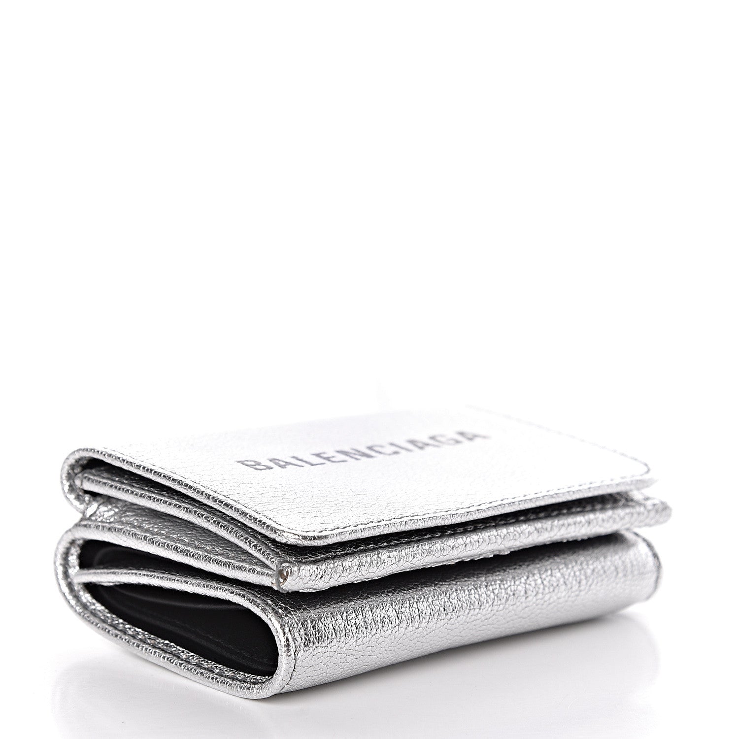 Balenciaga Metallic Goatskin Logo Mini Everyday Wallet Argent Black 4 of 11