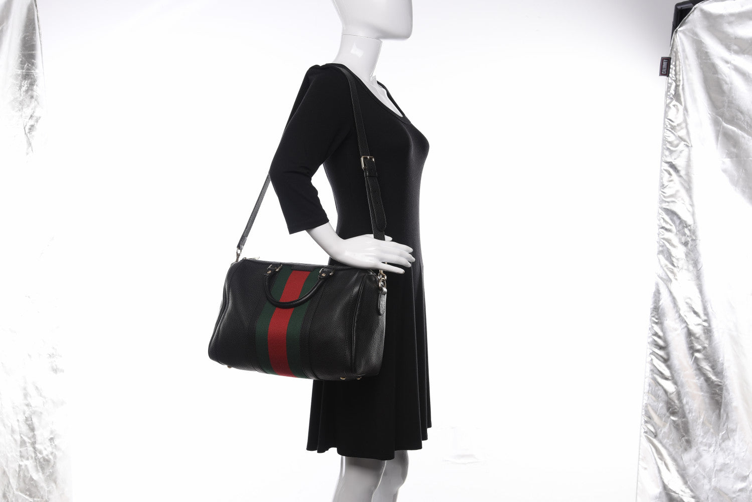 Gucci Calfskin Vintage Web Medium Boston Black 2 of 13