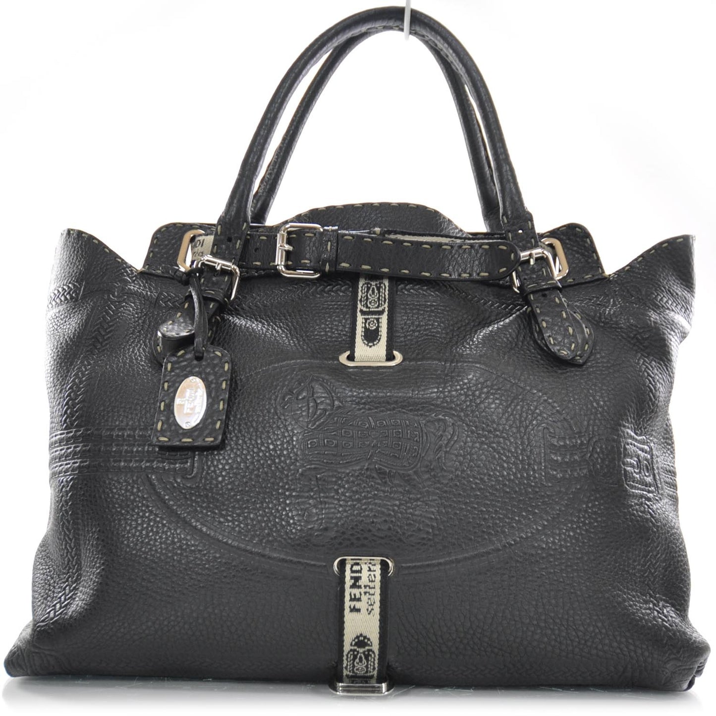 Calfskin Romano Selleria Villa Borghese Tote Black
