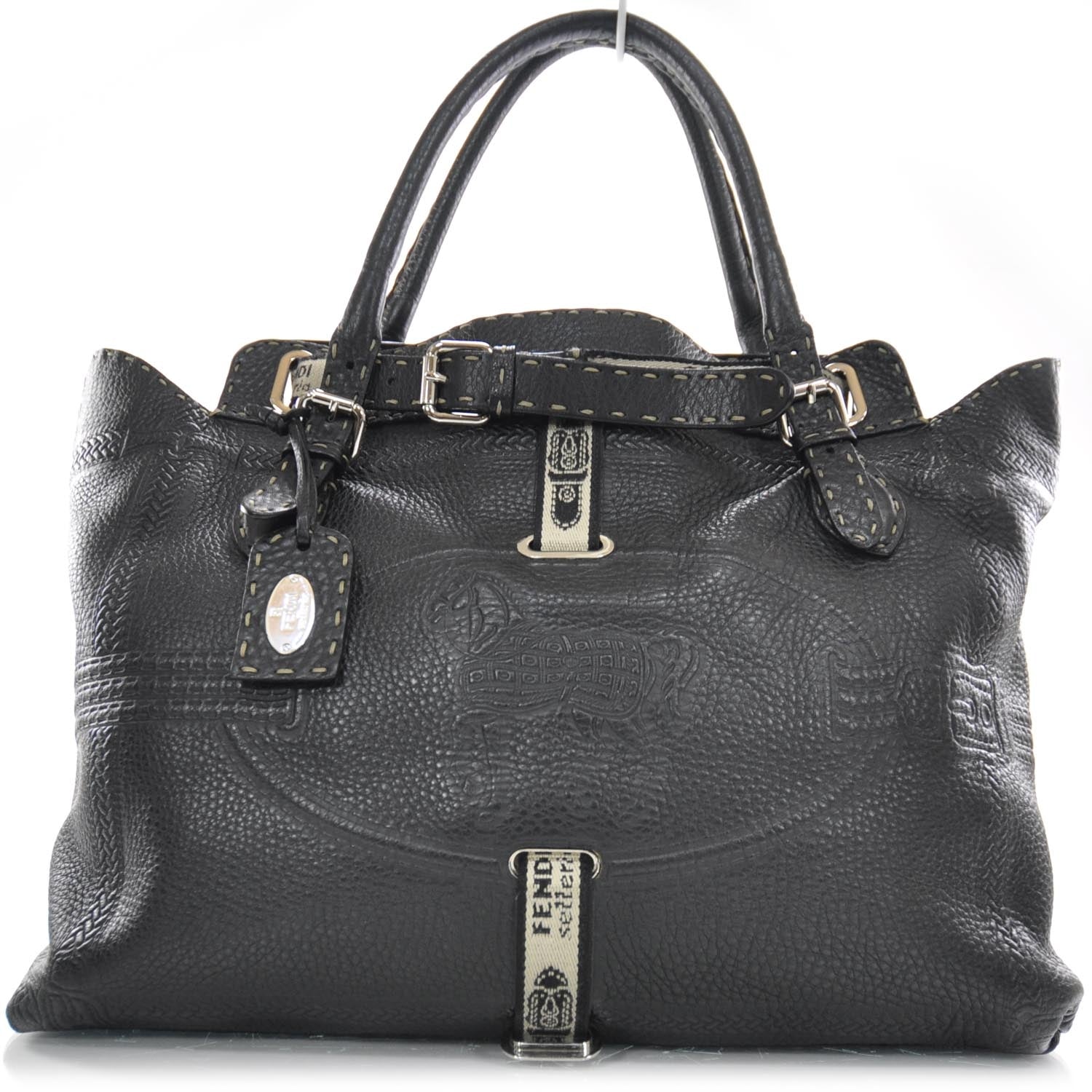 Fendi Calfskin Romano Selleria Villa Borghese Tote Black 1 of 10