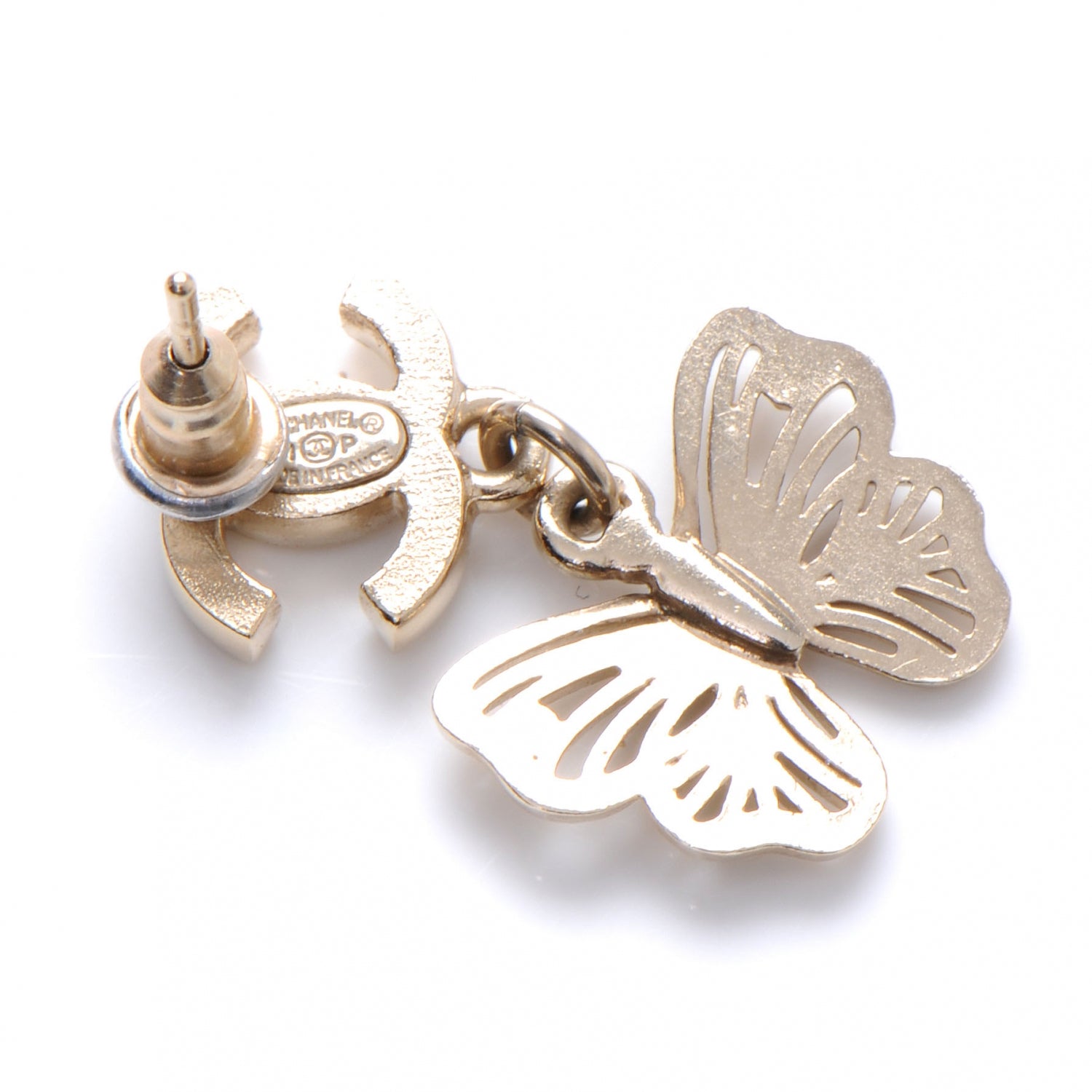 Chanel Crystal CC Butterfly Earrings Gold 2 of 4