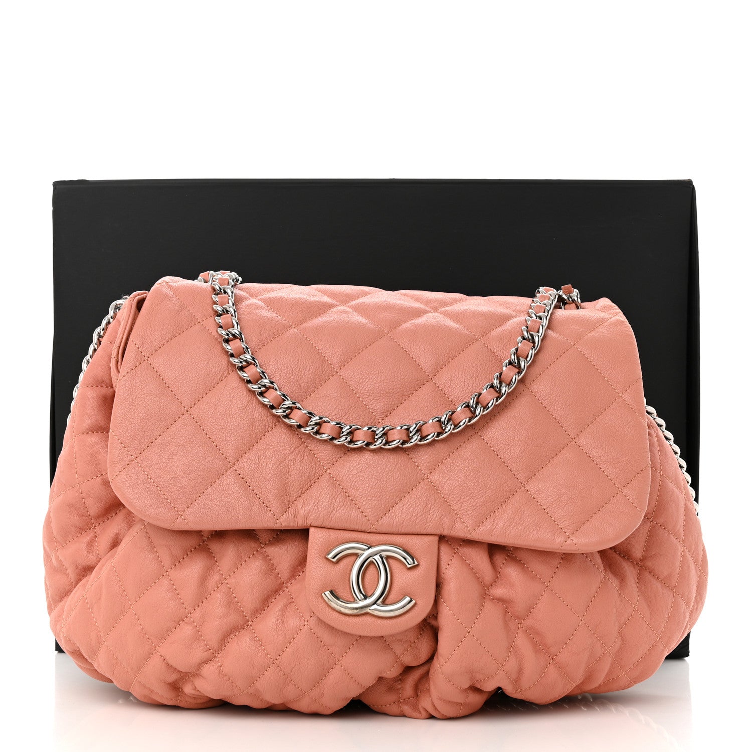 Chanel Washed Lambskin Quilted Medium Chain Around Messenger Salmon 12 of 12