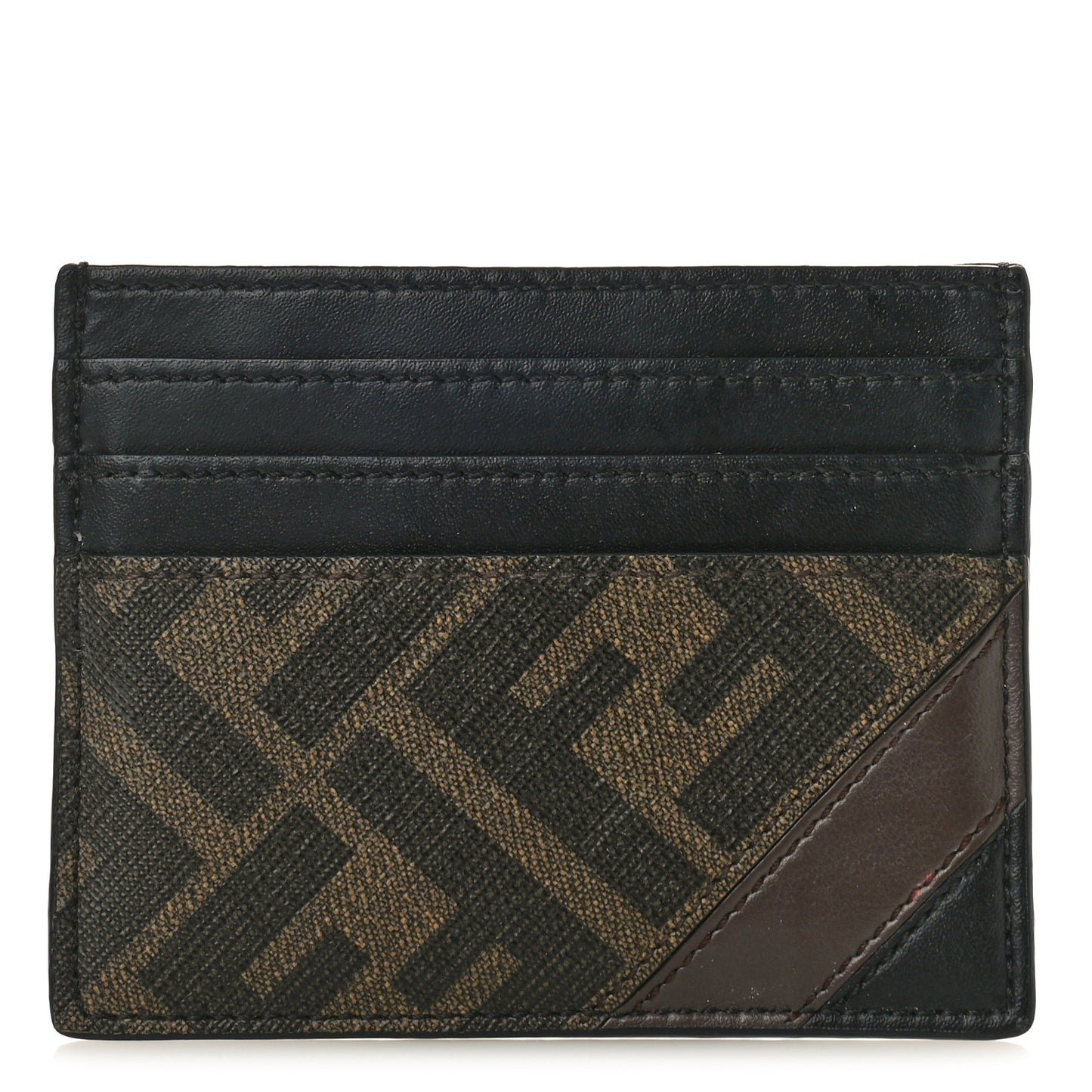 Glazed Fabric Vitello Liberty FF 1974 Diagonal Card Holder Tobacco Black