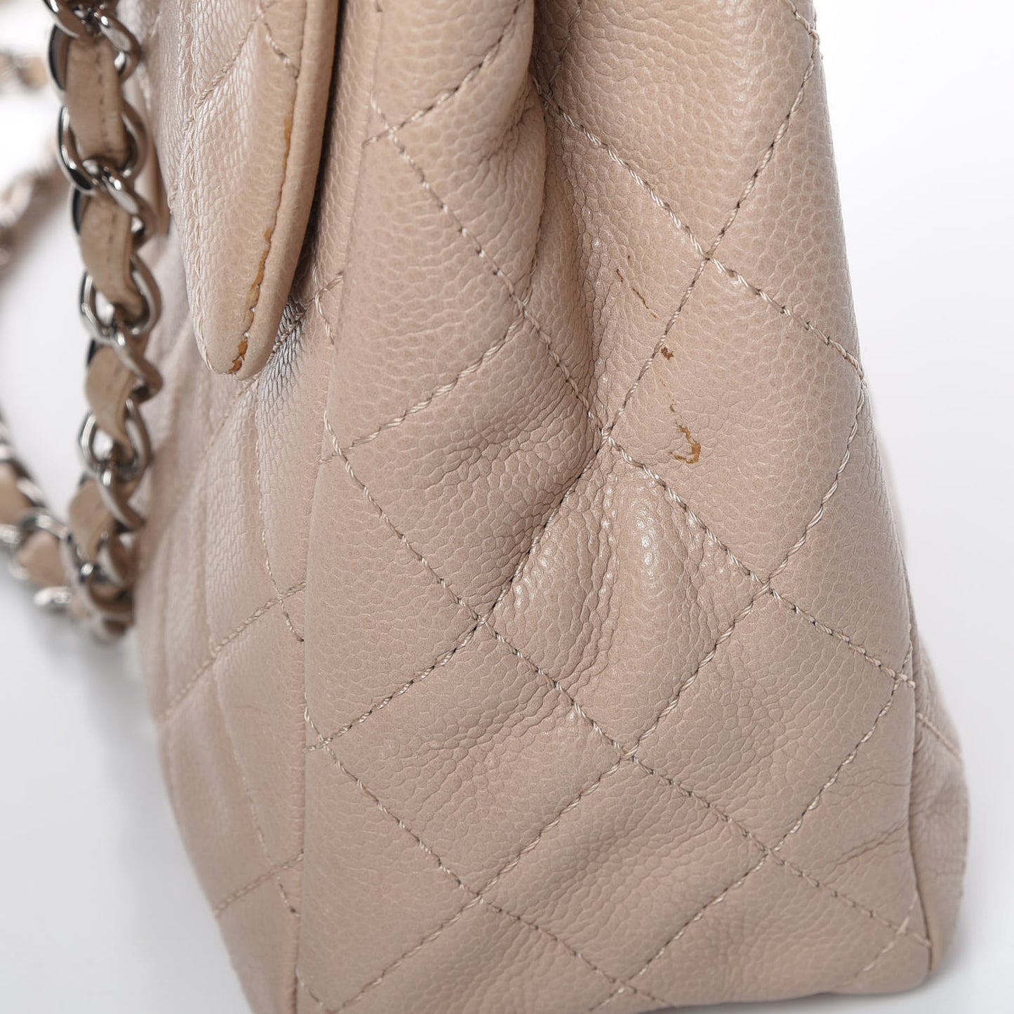 Washed Caviar Quilted Maxi Single Flap Beige