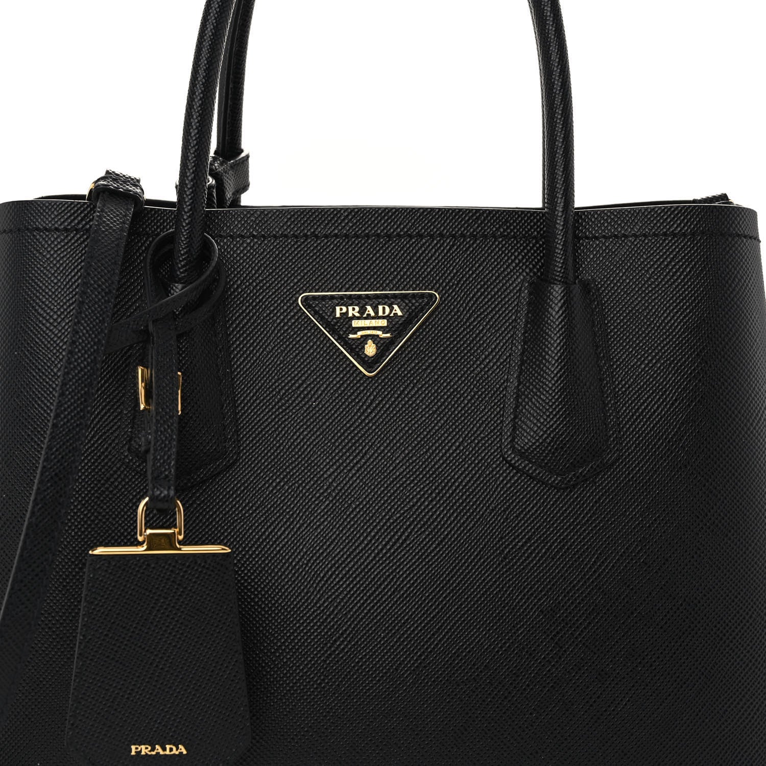Prada Saffiano Cuir Medium Double Handle Bag Black 7 of 9