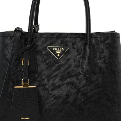 Prada Saffiano Cuir Medium Double Handle Bag Black 7 of 9