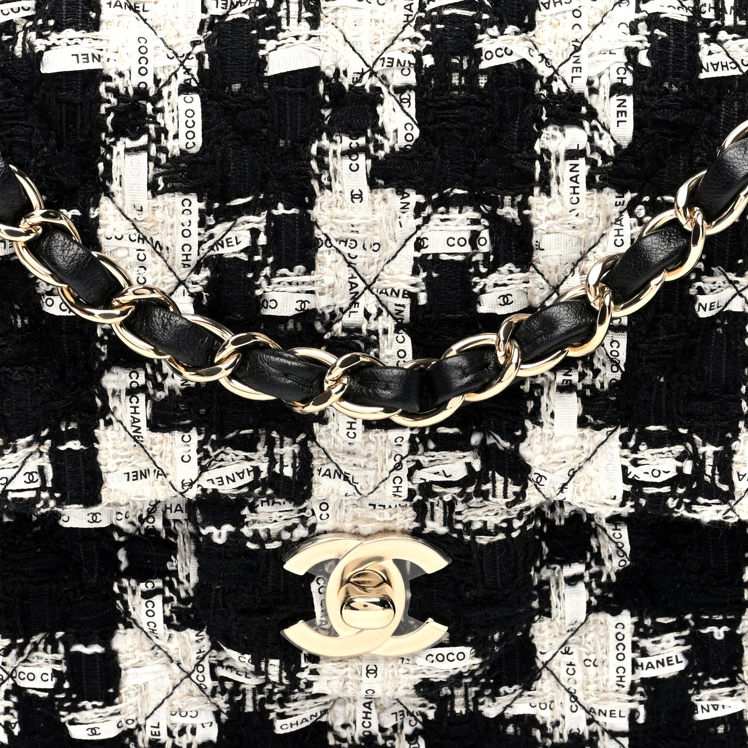 Chanel Tweed Quilted Medium Double Flap Black Ecru White 8 of 10