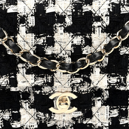 Chanel Tweed Quilted Medium Double Flap Black Ecru White 8 of 10