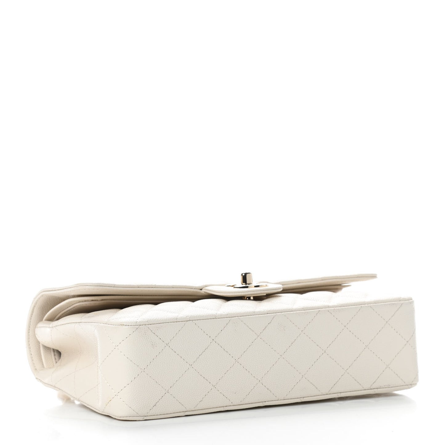 Caviar Quilted Medium Double Flap White