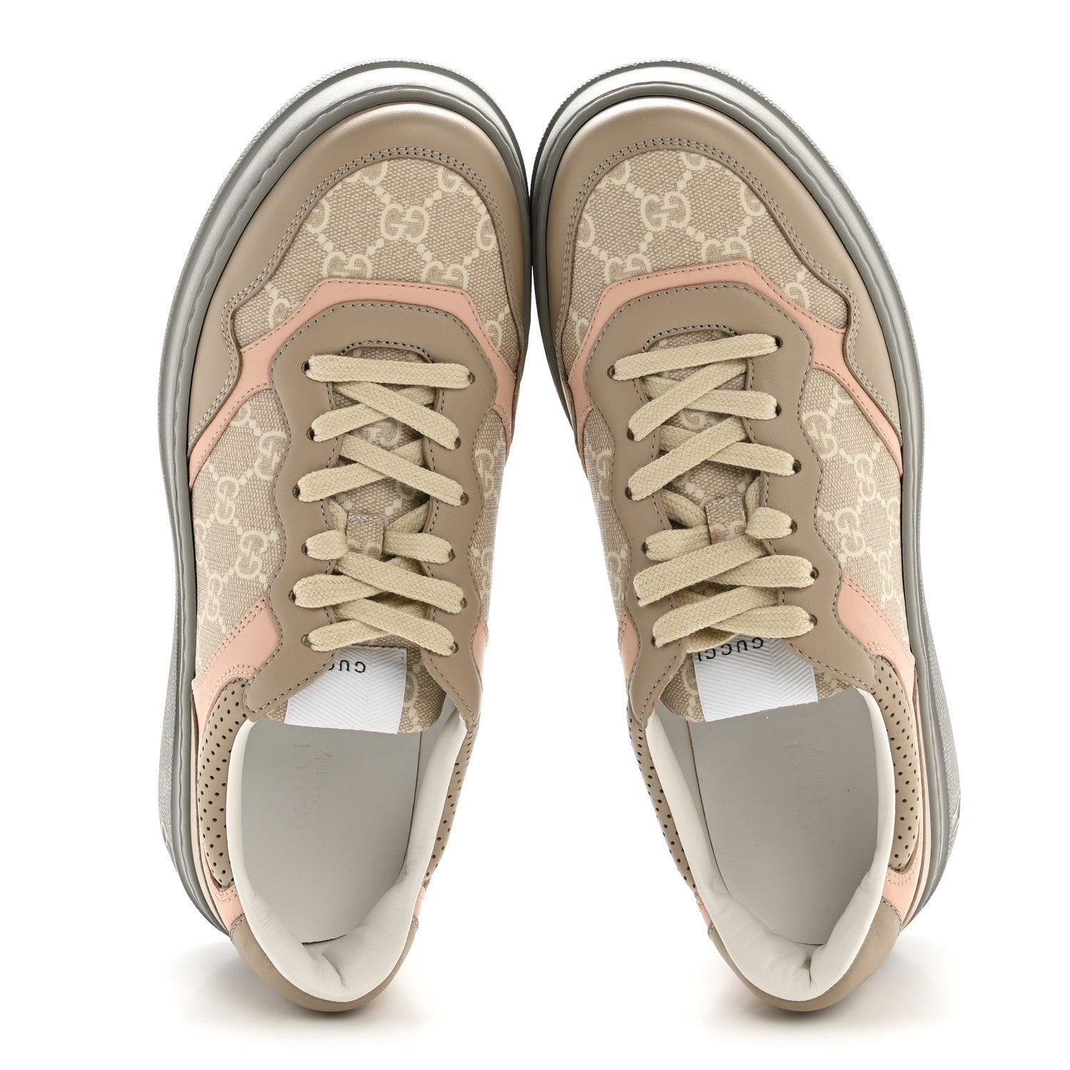 Gucci Calfskin GG Supreme Monogram Perforated Womens Platform 55mm Sneakers 41 Apricot Pink Beige Grey 2 of 9