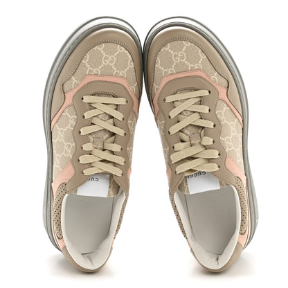 Gucci Calfskin GG Supreme Monogram Perforated Womens Platform 55mm Sneakers 41 Apricot Pink Beige Grey 2 of 9