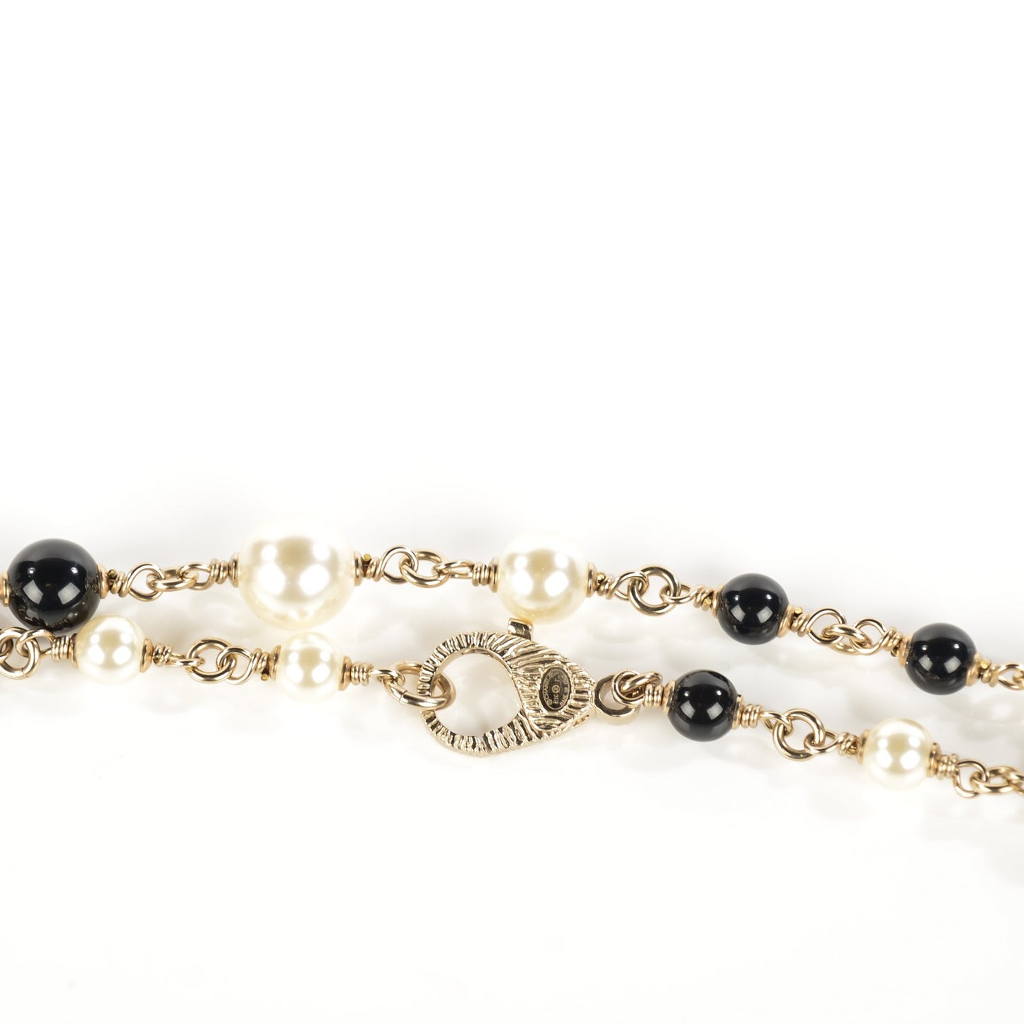 Pearl Beaded CC Long Necklace Gold Black
