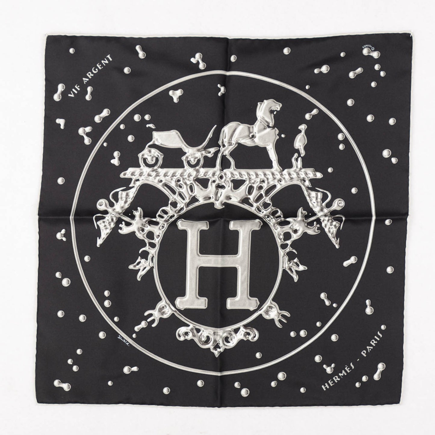 Silk Vif Argent Pocket Square Scarf Gris Black Argent