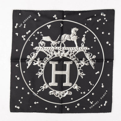 Hermes Silk Vif Argent Pocket Square Scarf Gris Black Argent 2 of 5