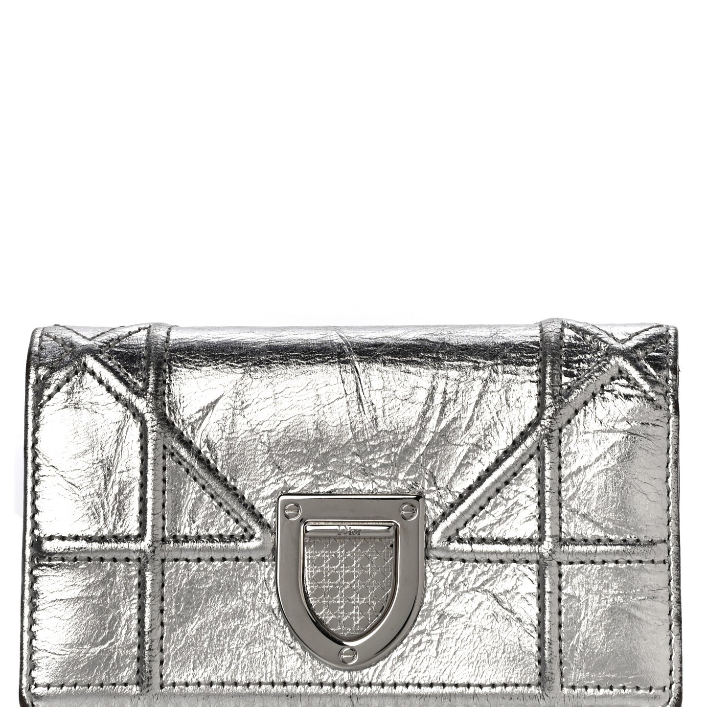 Metallic Calfskin Cannage Diorama Elancee Wallet Silver
