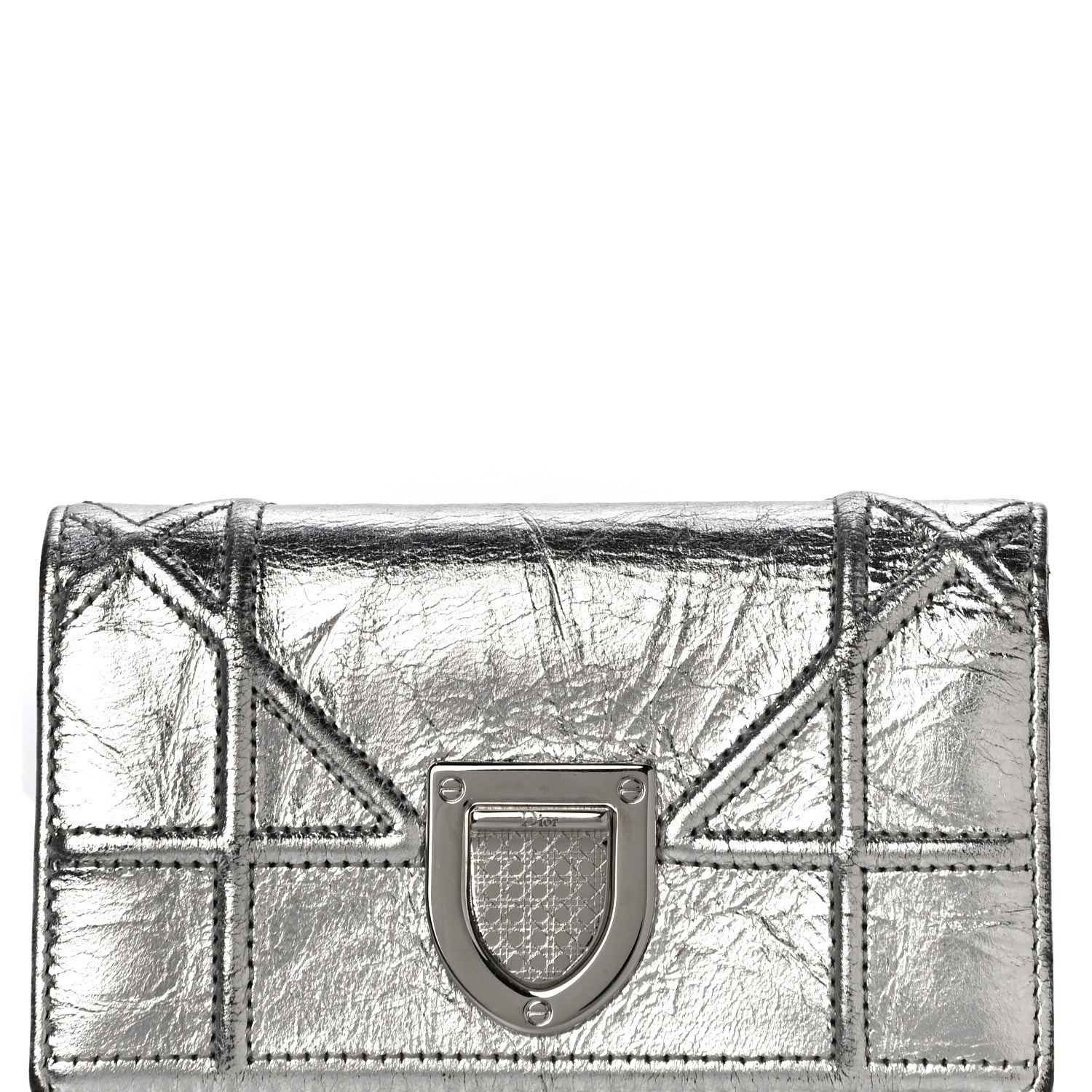 Christian Dior Metallic Calfskin Cannage Diorama Elancee Wallet Silver 7 of 12