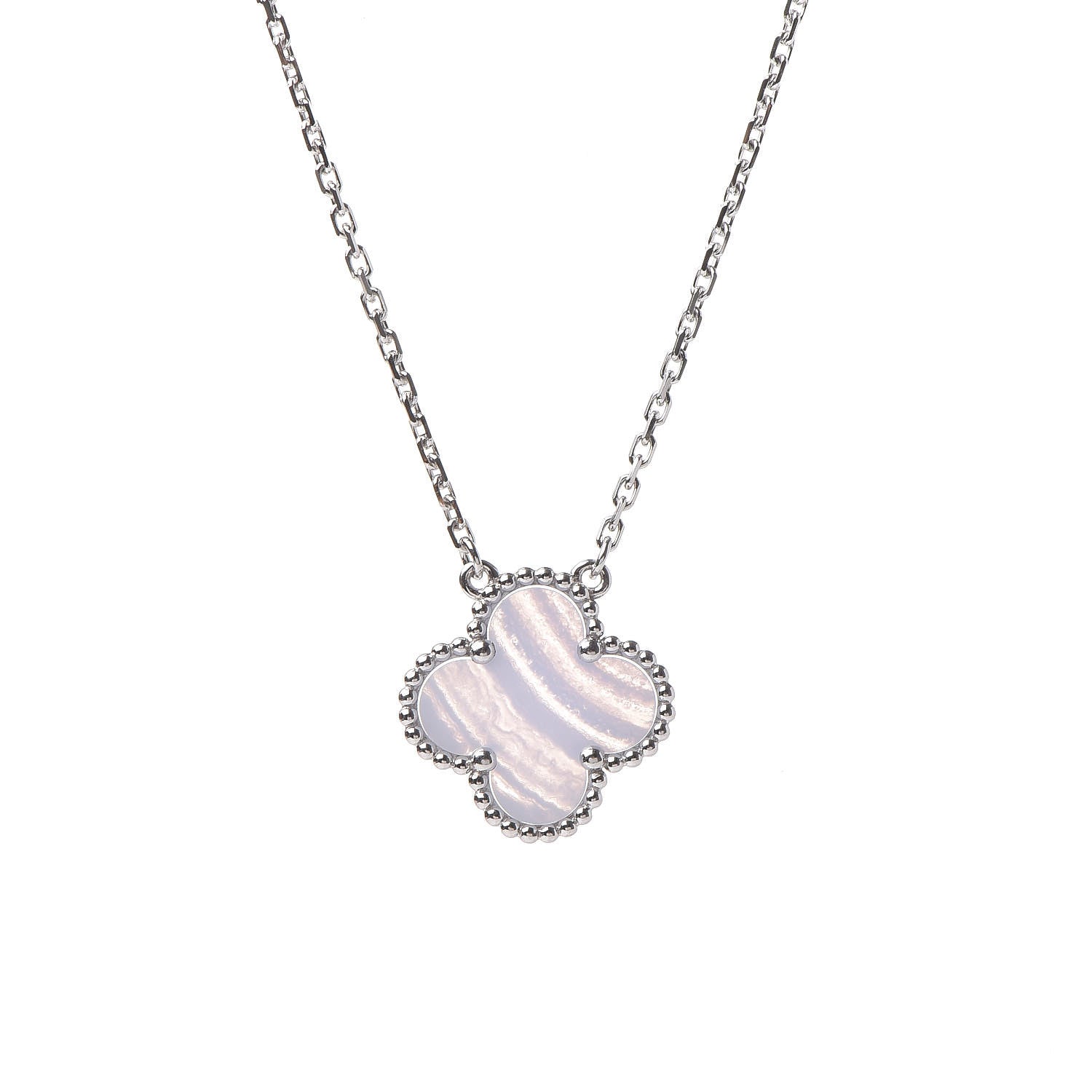 Van Cleef & Arpels 18K White Gold Chalcedony Vintage Alhambra Pendant Necklace 4 of 8