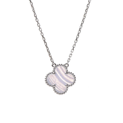 Van Cleef & Arpels 18K White Gold Chalcedony Vintage Alhambra Pendant Necklace 4 of 8