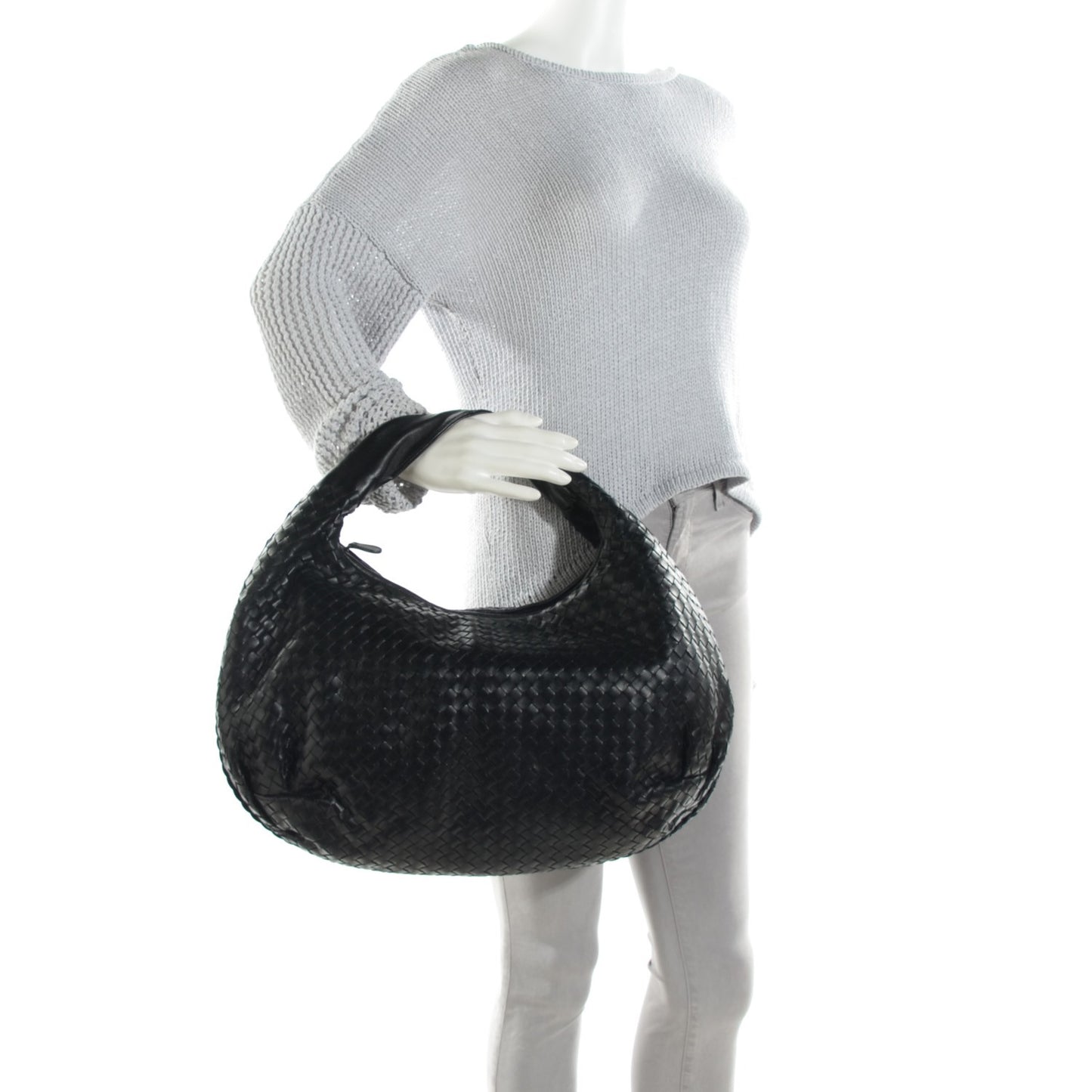 Nappa Intrecciato Large Belly Veneta Hobo Nero Black