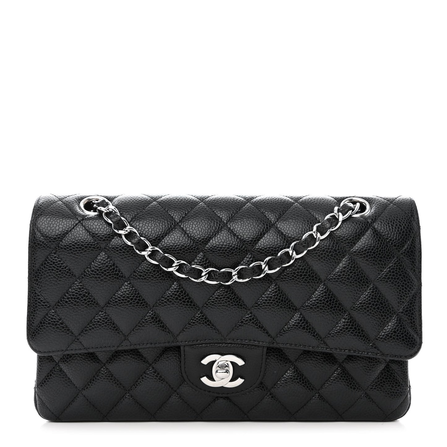 Caviar Quilted Medium Double Flap Black