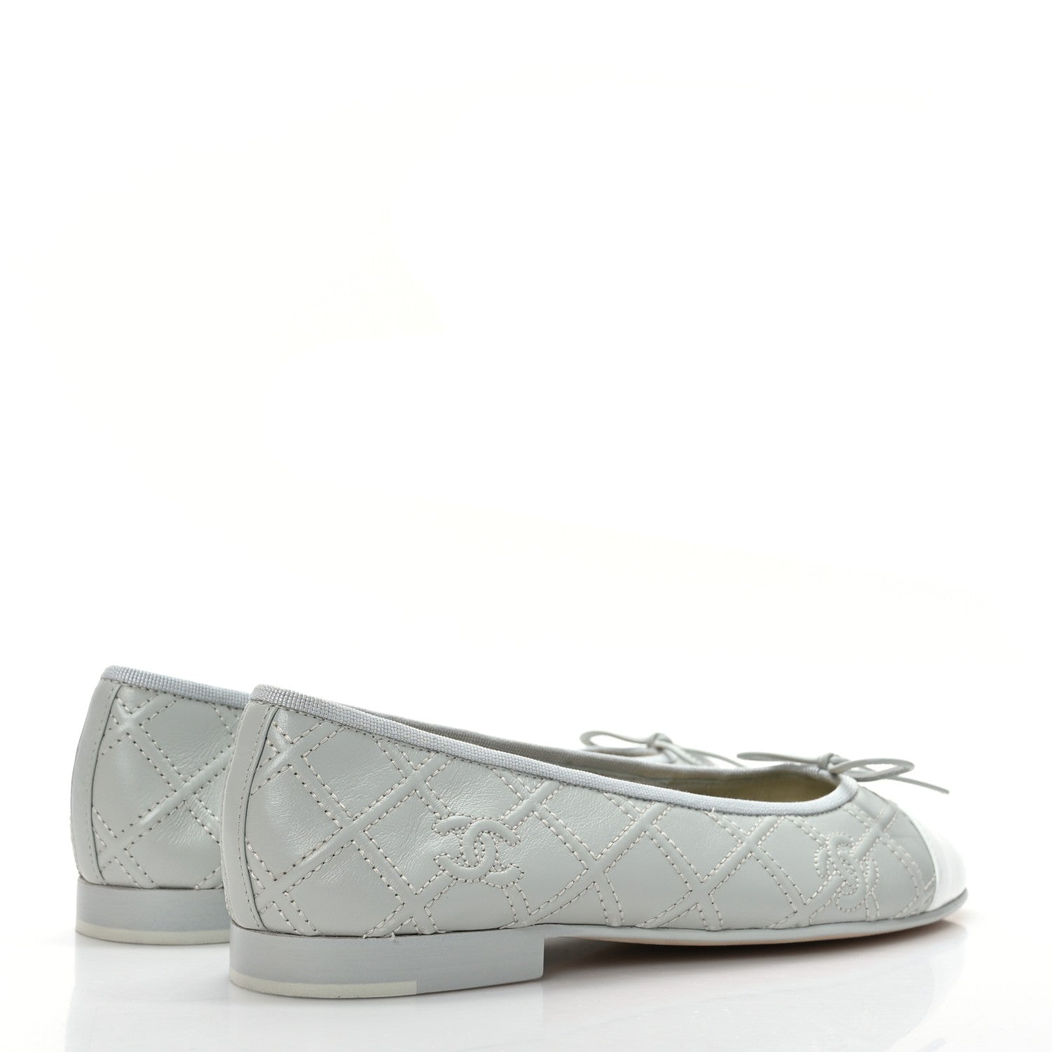 Chanel Lambskin Patent Double Stitched CC Cap Toe Ballerina Flats 37.5 Grey 4 of 8
