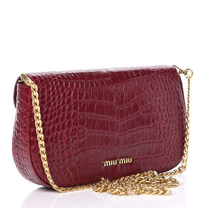 Miu Miu Calfskin Crocodile Embossed St. Cocco Crossbody Bag Rubino 3 of 8