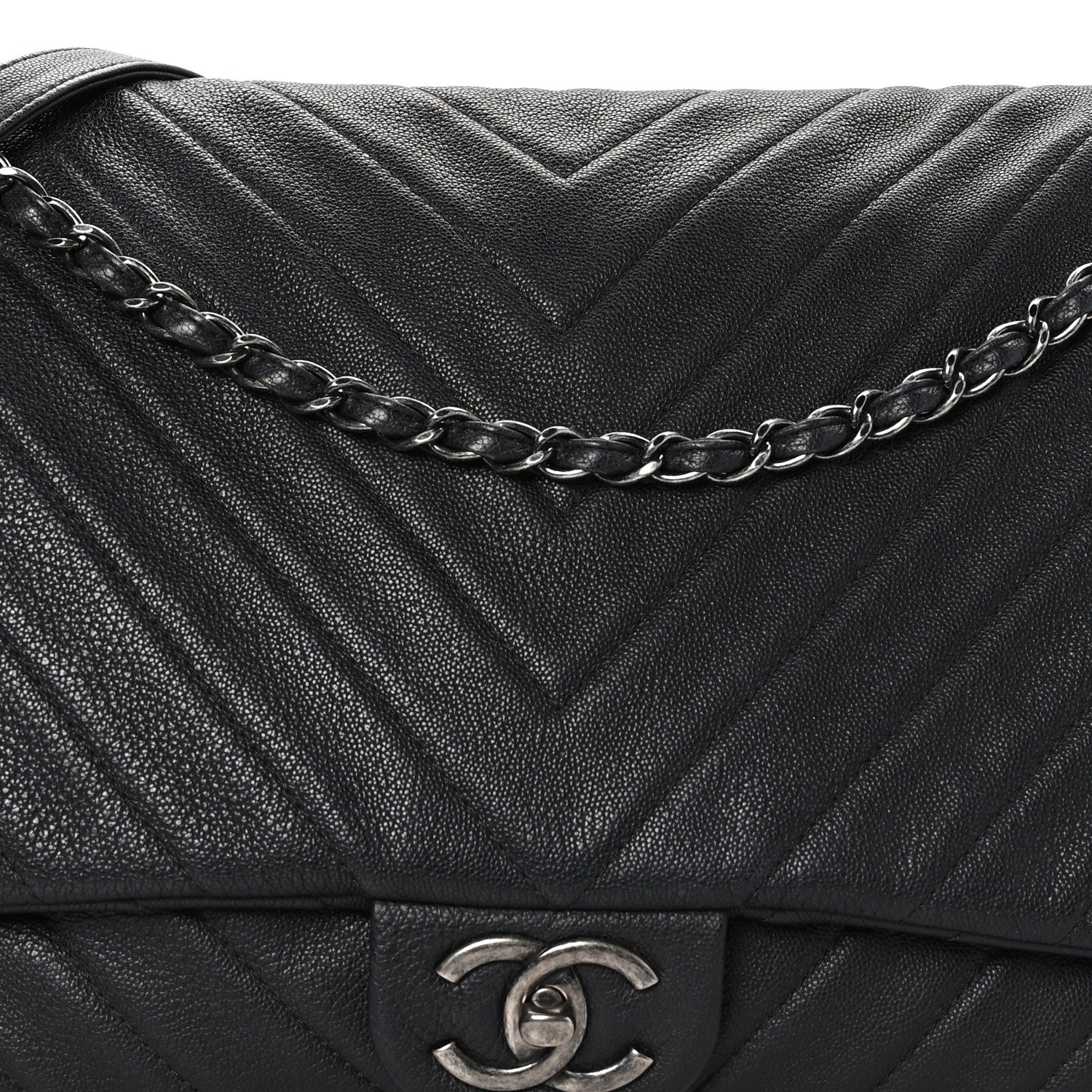 Chanel Calfskin Chevron Quilted XXL Travel Flap Bag Black 9 of 11