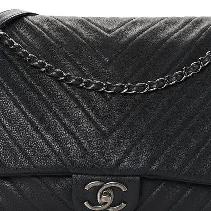 Chanel Calfskin Chevron Quilted XXL Travel Flap Bag Black 9 of 11