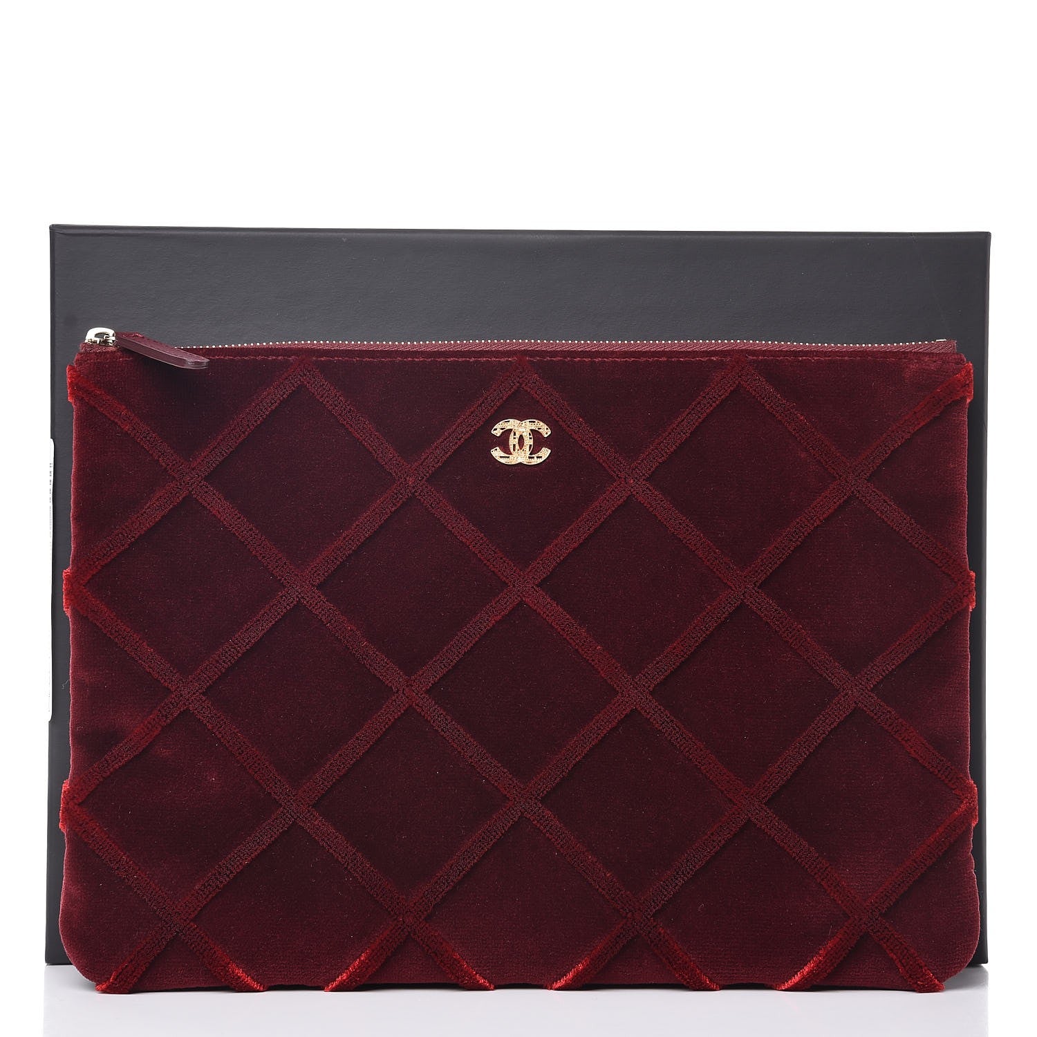 Chanel Velvet Quilted Medium Cosmetic Case Burgundy 8 of 8
