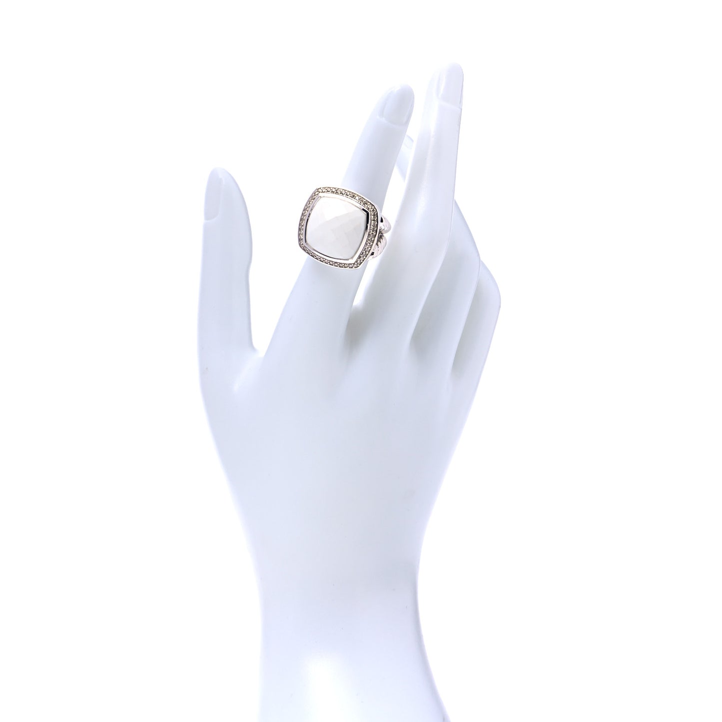 Sterling Silver Diamond White Jasper 17mm Albion Ring 52 6