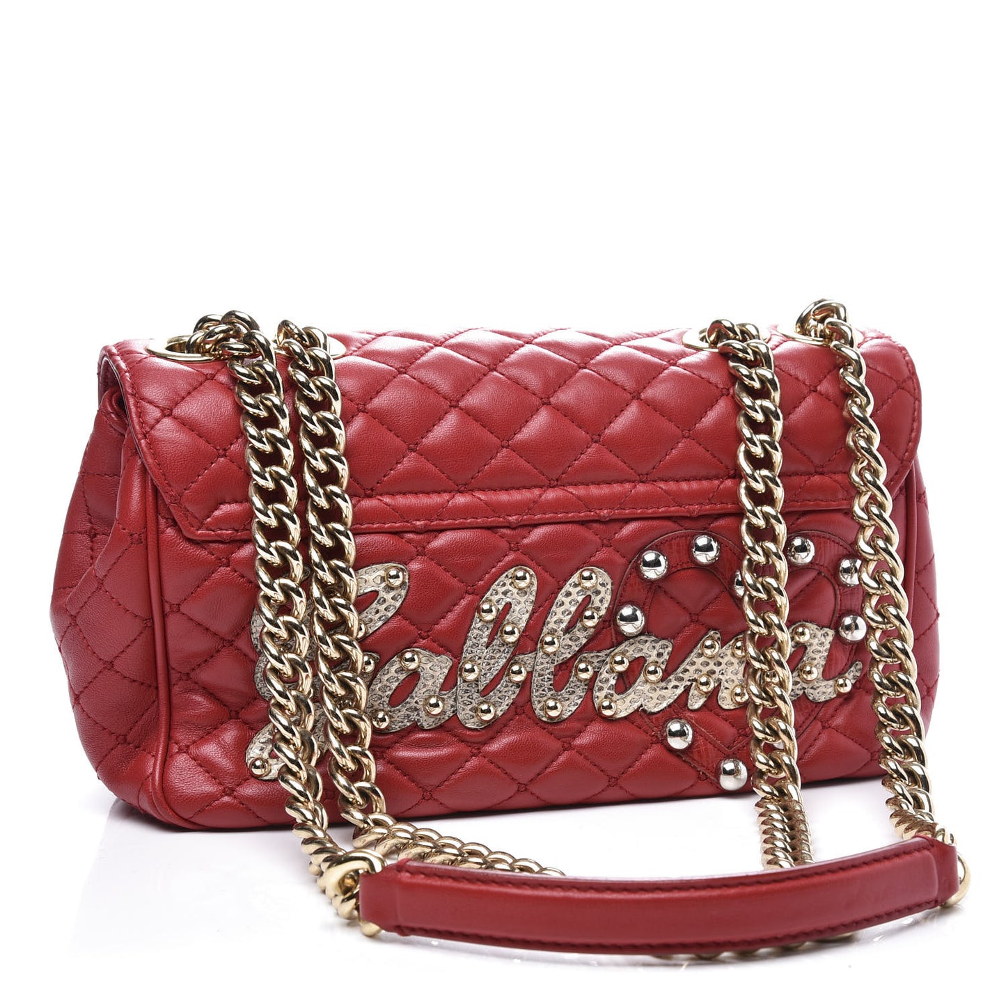 Lambskin Watersnake Embellished Lucia Shoulder Bag Red