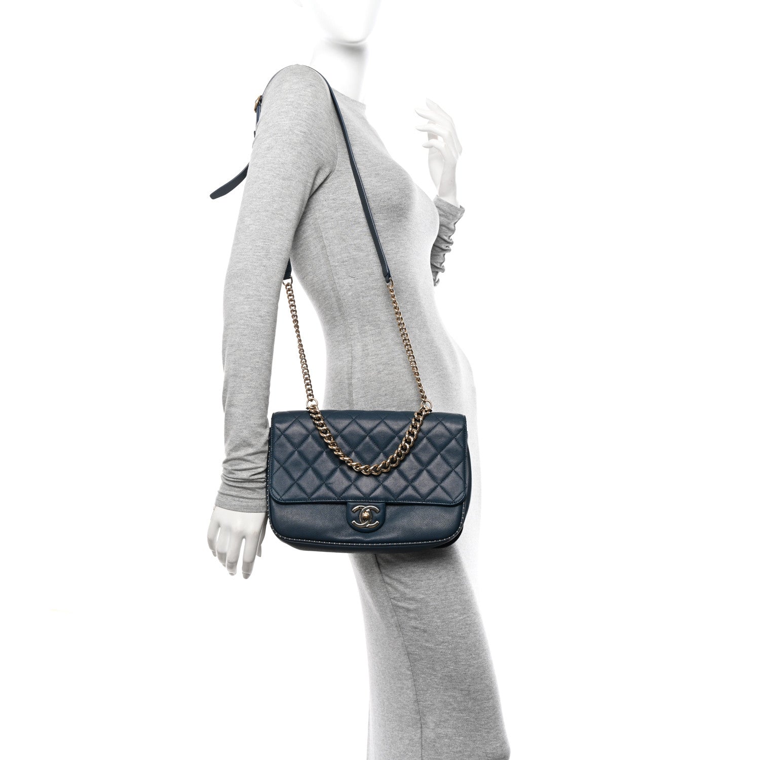 Chanel Caviar Quilted Large Studded Flap Blue 2 of 12