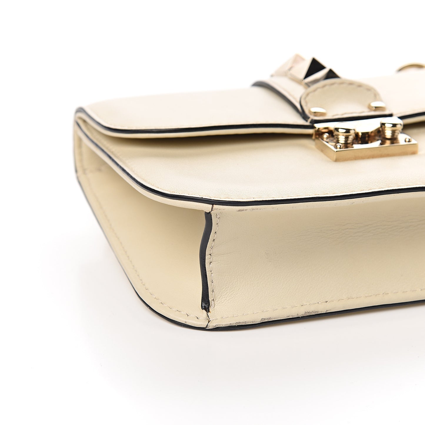 Vitello Small Glam Lock Rockstud Flap White
