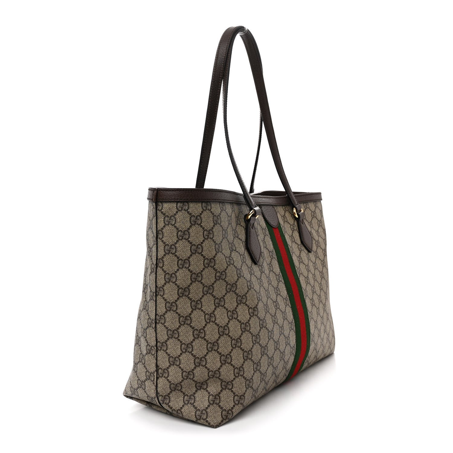 Gucci GG Supreme Monogram Textured Calfskin Web Medium Ophidia Shopping Tote Beige Ebony New Acero 3 of 12