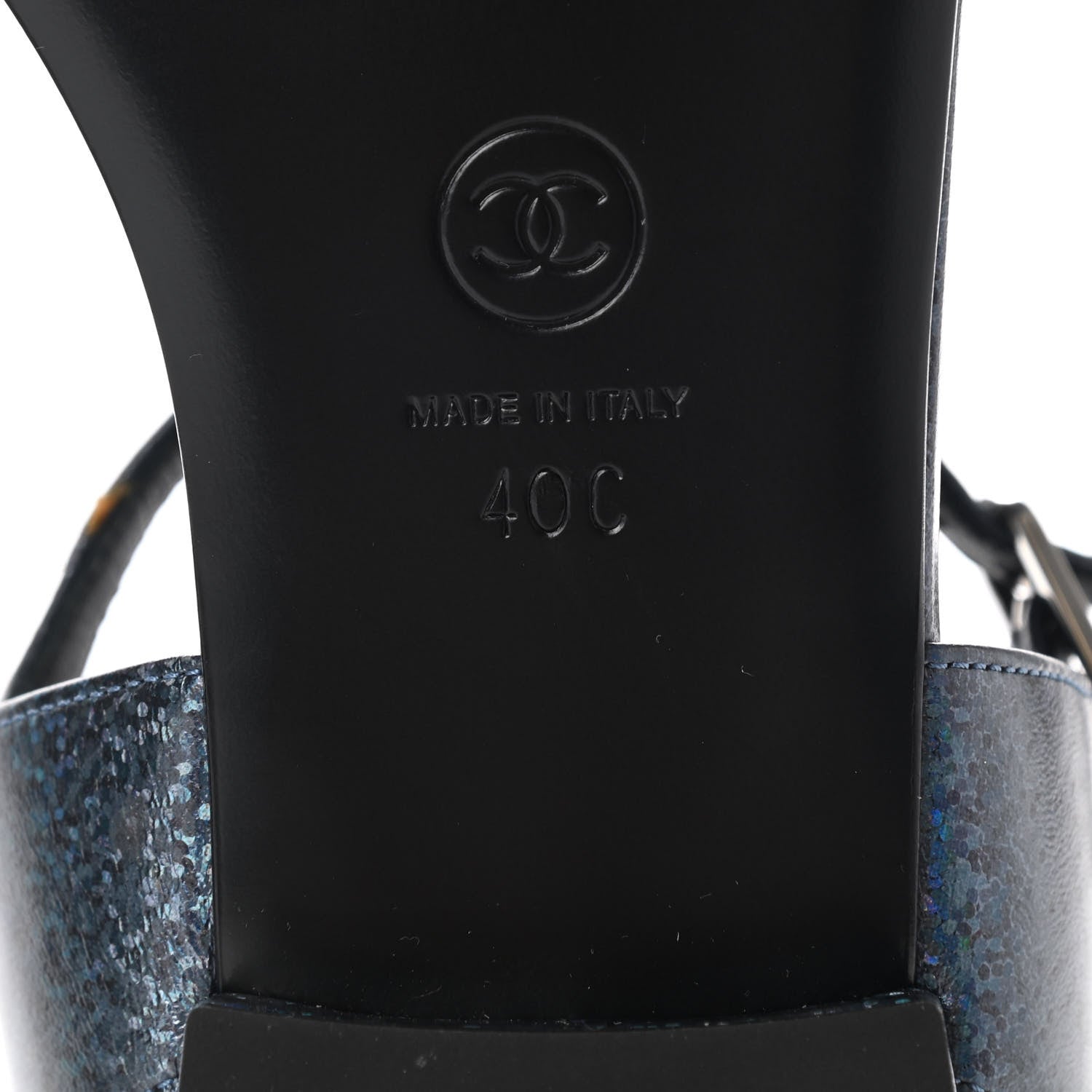 Chanel Fantasy Lambskin CC Chain Thong Sandals 40 Blue Black 6 of 9