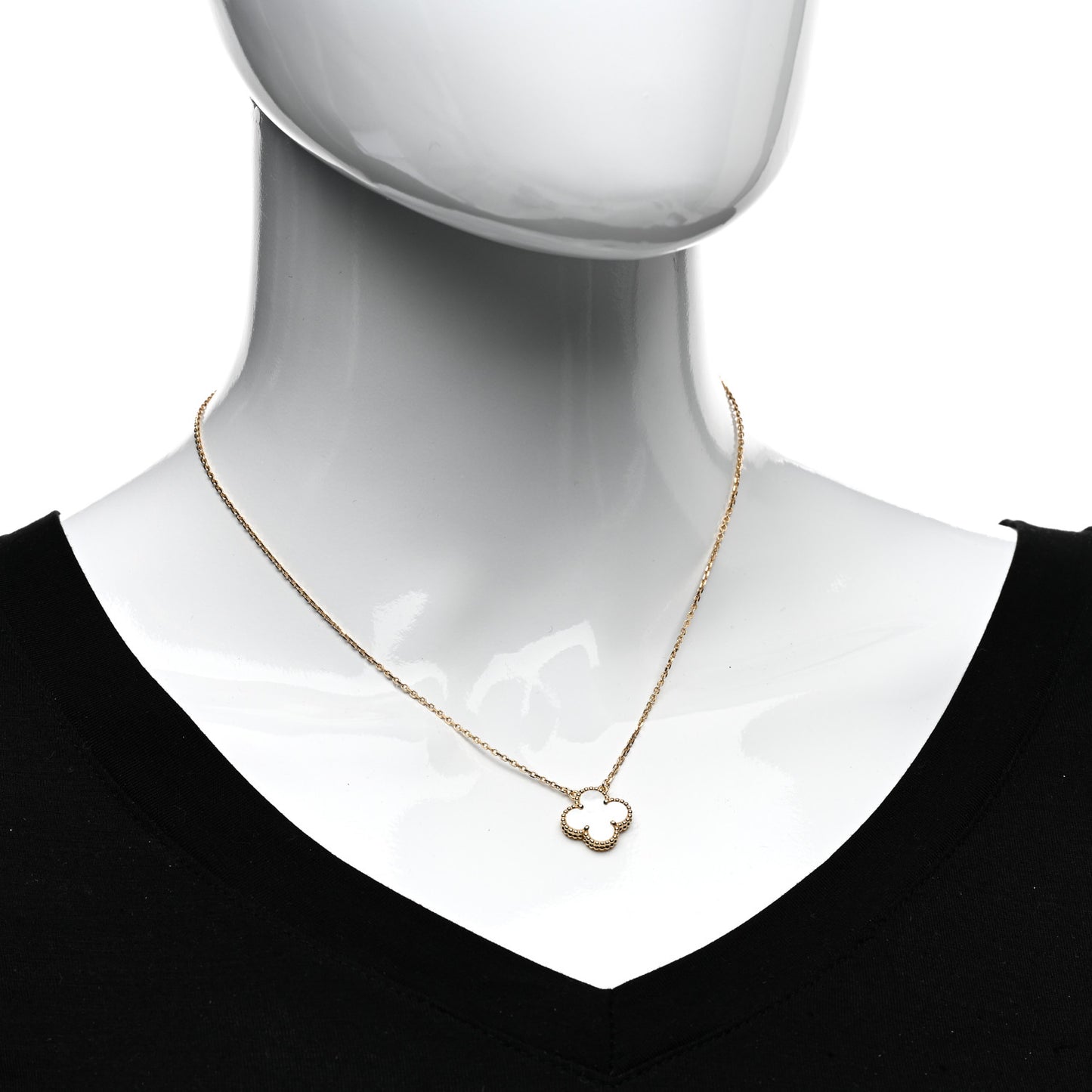 18K Yellow Gold Mother of Pearl Vintage Alhambra Pendant Necklace