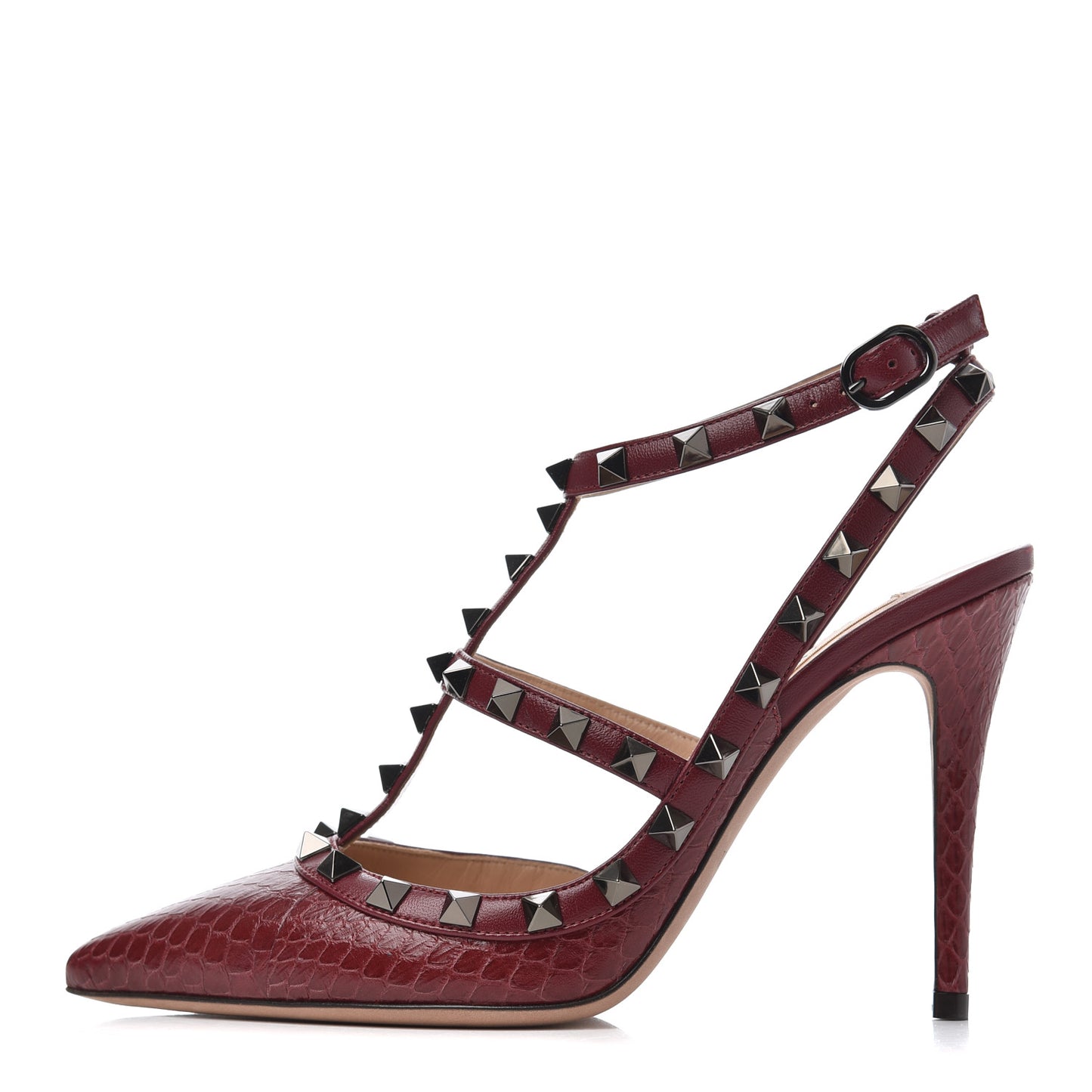 Ayers Snakeskin Rockstud Ankle Strap 100mm Pumps 36 Cerise