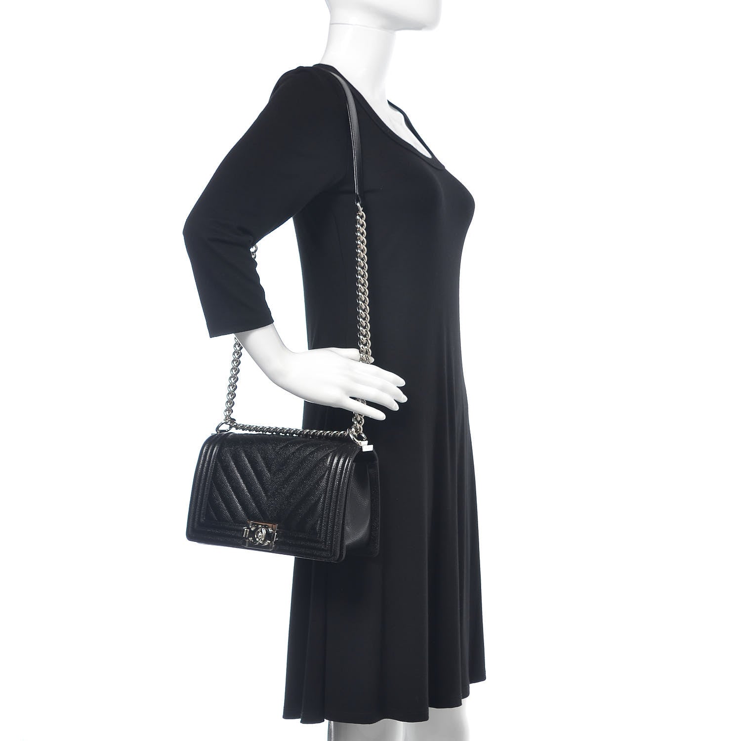 Chanel Caviar Chevron Quilted Medium Boy Flap Black 2 of 11