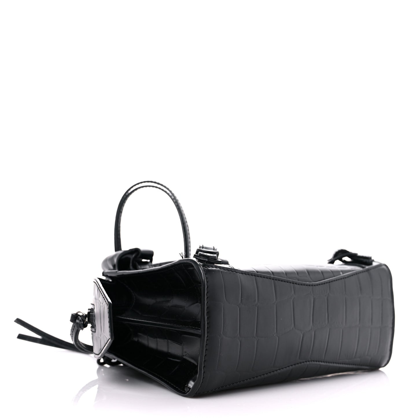 Semi Shiny Calfskin Crocodile Embossed Neo Classic Black Hardware Mini City Black