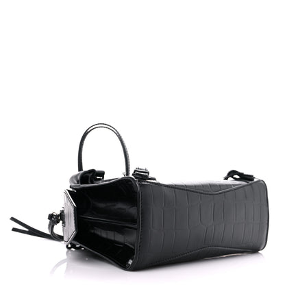 Balenciaga Semi Shiny Calfskin Crocodile Embossed Neo Classic Black Hardware Mini City Black 4 of 14