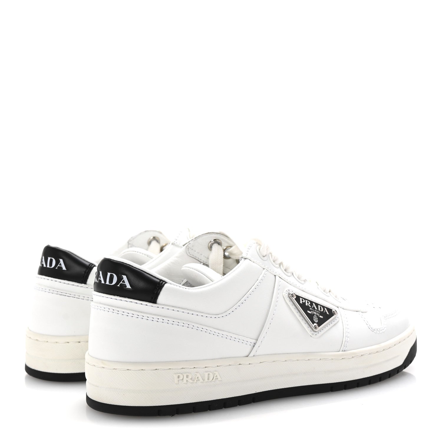 Prada Vitello Rois Triangle Womens Downtown Low Top 30mm Sneakers 36 White Black 5 of 10